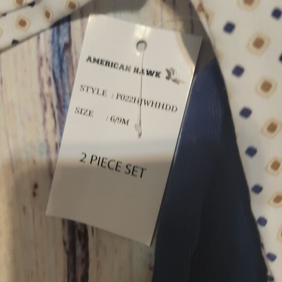 American Hawk 2 piece Polka Dot Baby Boy Bodysuit with Navy Pants 6 To 9 Mths - Picture 5 of 8